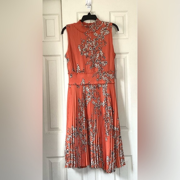 Nanette Lepore NWT Floral Mock Neck Sleeveless Smocked Midi Dress Size 14, 8 - Picture 8 of 9